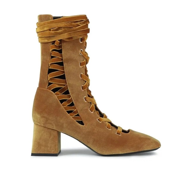 ZIMMERMANN Lace-Up Velvet Ankle Boots - Mustard BRAND NEW Size 40 - Picture 2 of 12